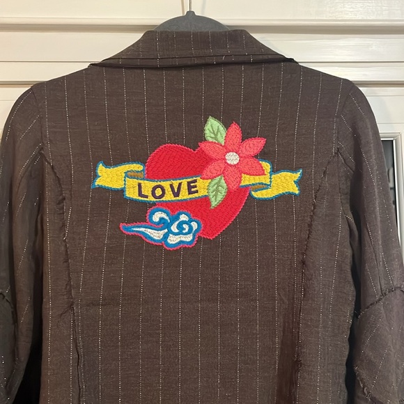 Lucca M Patchwork Denim Jacket 70's Hippie Style Embroidered Loose Threads Lined - Picture 7 of 7